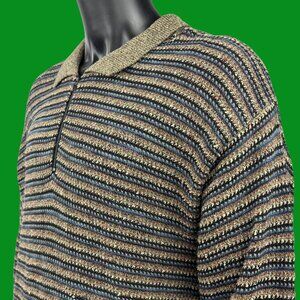 VTG TSR by Tulliano 1/4 Zip Knit Sweater Multi-Color Stripe Pattern